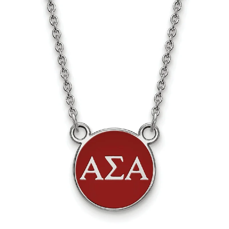 Notched edge necklace-Sterling Silver Alpha Sigma Alpha Small Red Enamel Disc Necklace