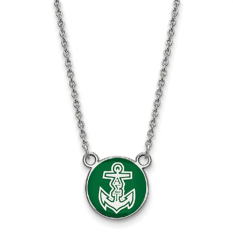 Bark splinter necklace-Sterling Silver Alpha Sigma Tau Small Green Enamel Logo Necklace