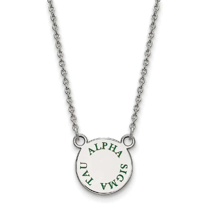 Sterling Silver Alpha Sigma Tau Small Green Enamel Necklace