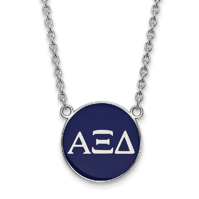 Sterling Silver Alpha Xi Delta Large Blue Enamel Disc Necklace