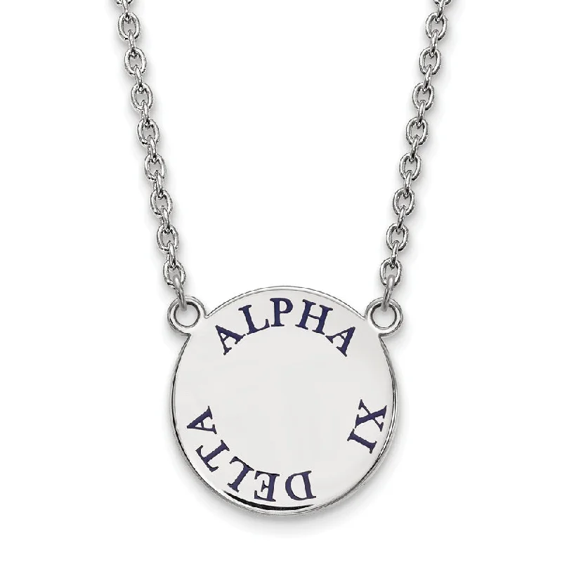 Sterling Silver Alpha Xi Delta Large Blue Enamel Necklace