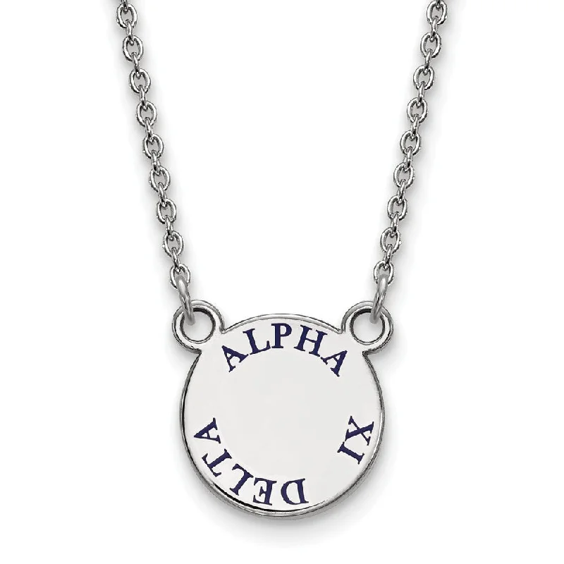 Zinc forged necklace-Sterling Silver Alpha Xi Delta Small Blue Enamel Necklace