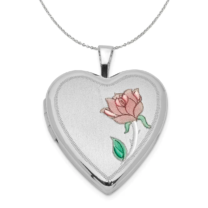 Ocean ridge necklace-Sterling Silver and Enamel 20mm Rose Heart Locket Necklace