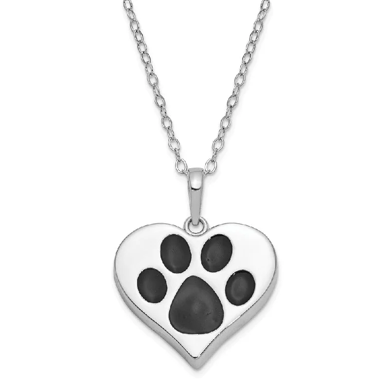 Oak sprig necklace-Sterling Silver Antiqued Black Paw Heart Ash Holder Necklace, 18 Inch