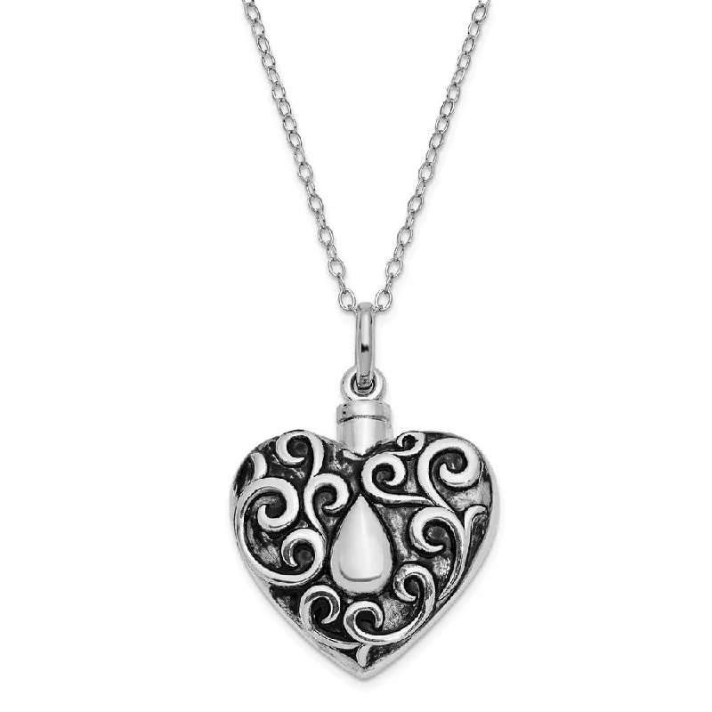 Cotton twist necklace-Sterling Silver Antiqued Grieving Heart Ash Holder Necklace, 18 Inch