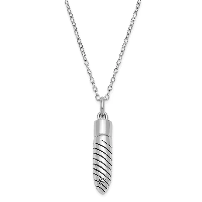 Lily cluster necklace-Sterling Silver Antiqued Lined Bullet Ash Holder Necklace, 18 Inch