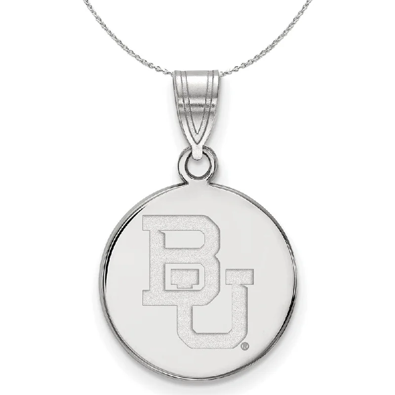 Rippled chain necklace-Sterling Silver Baylor U Large Disc Pendant Necklace