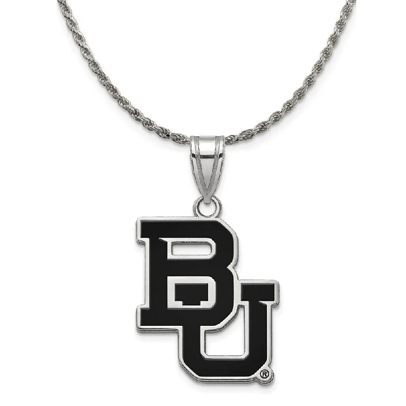 Sterling Silver Baylor U Large 'BU' Enamel Pendant Necklace