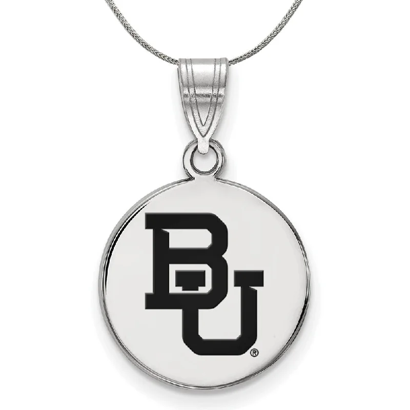 Sealed gem necklace-Sterling Silver Baylor U XL Enamel Disc Pendant Necklace