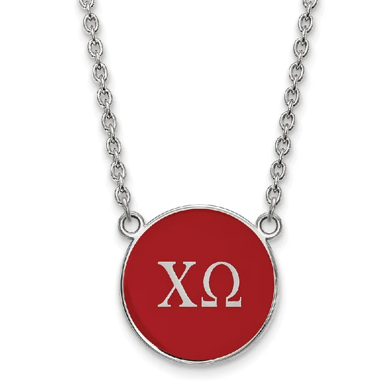 Quartz fleck necklace-Sterling Silver Chi Omega Large Red Enamel Disc Necklace