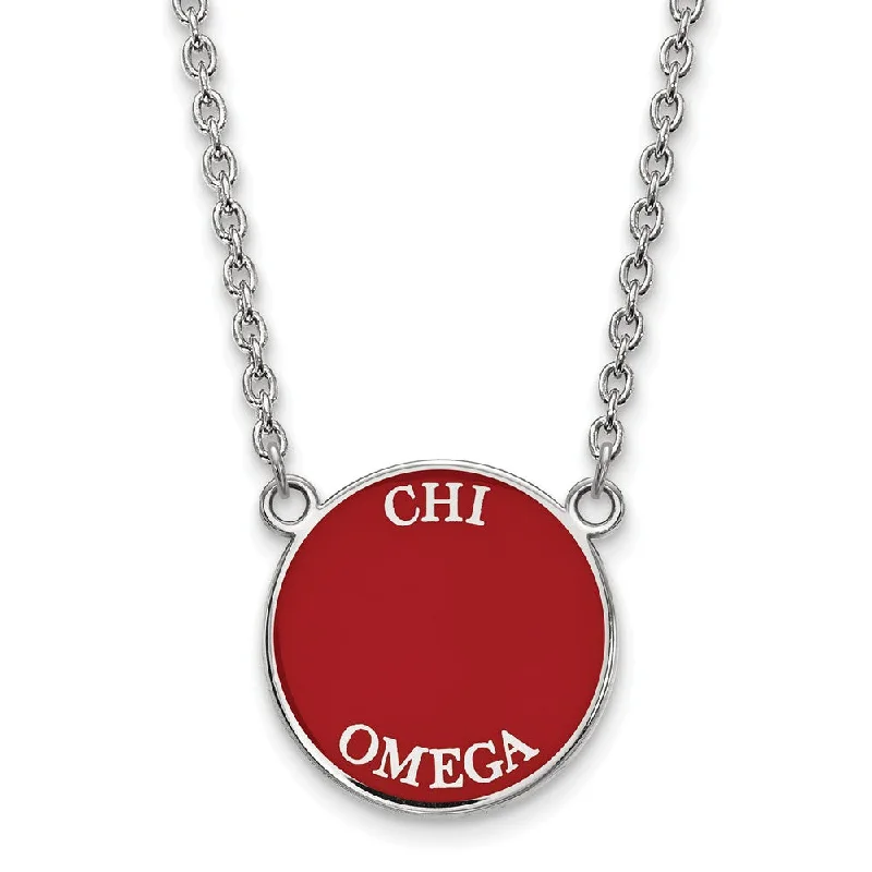 Sterling Silver Chi Omega Large Enamel Disc Necklace