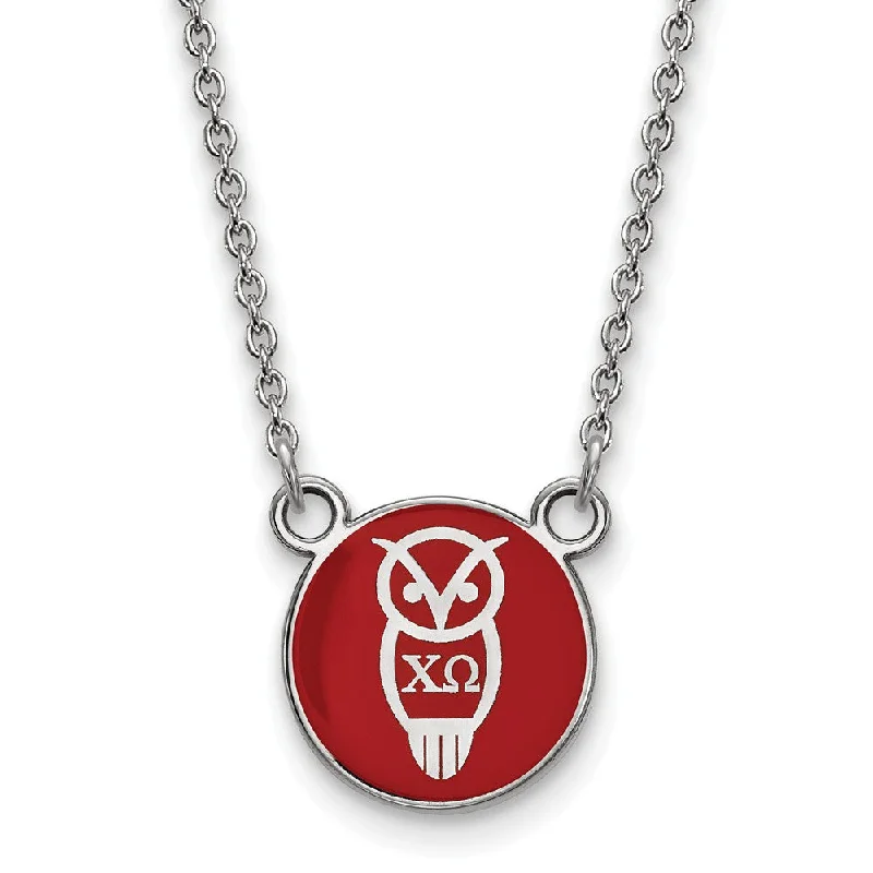 Sterling Silver Chi Omega Small Red Enamel Mascot Necklace