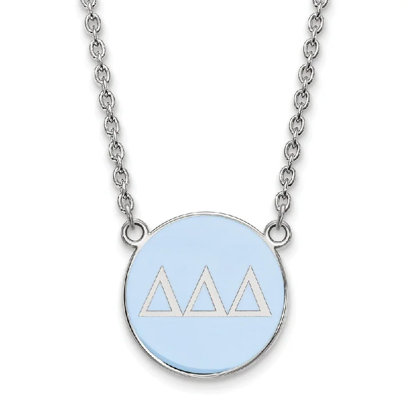 Sterling Silver Delta Delta Delta Large Blue Enamel Disc Necklace