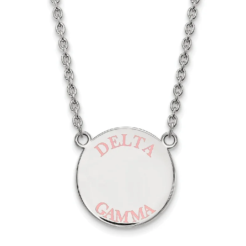 Sterling Silver Delta Gamma Large Pink Enamel Necklace