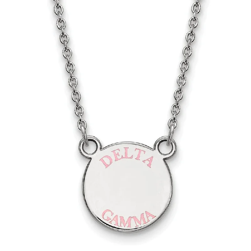 Sterling Silver Delta Gamma Small Pink Enamel Necklace