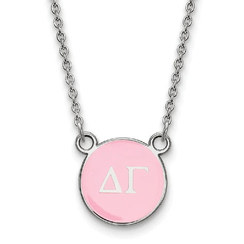 Cotton twist necklace-Sterling Silver Delta Gamma Small Pink Enamel Disc Necklace