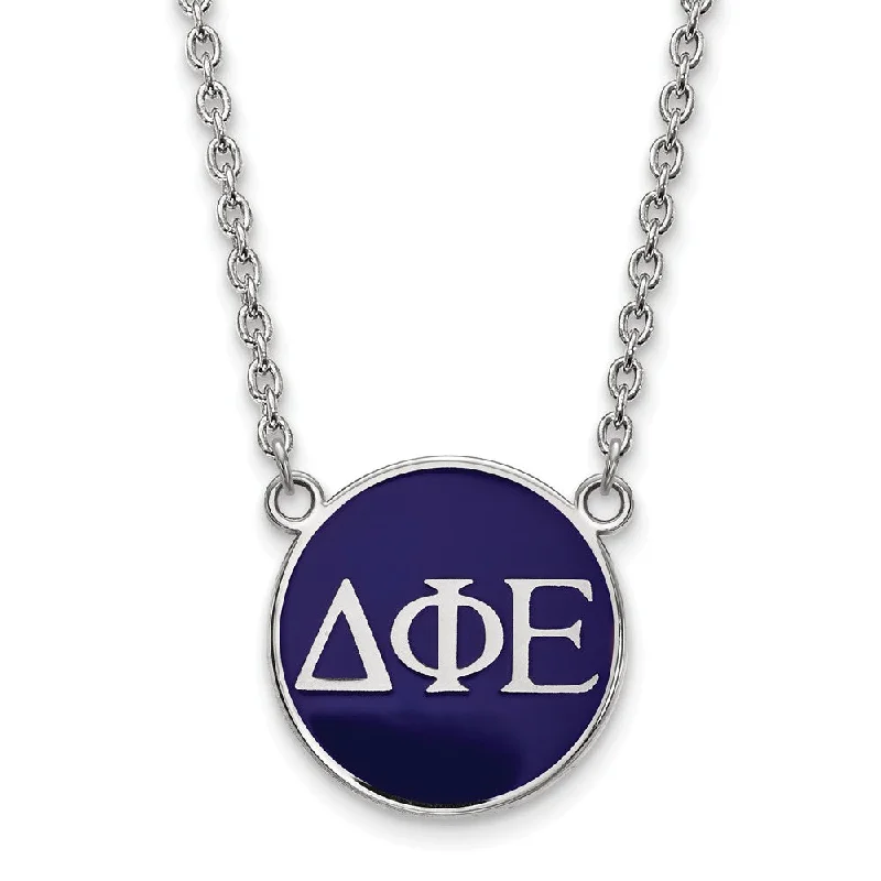 Tulip bud necklace-Sterling Silver Delta Phi Epsilon Large Blue Enamel Disc Necklace