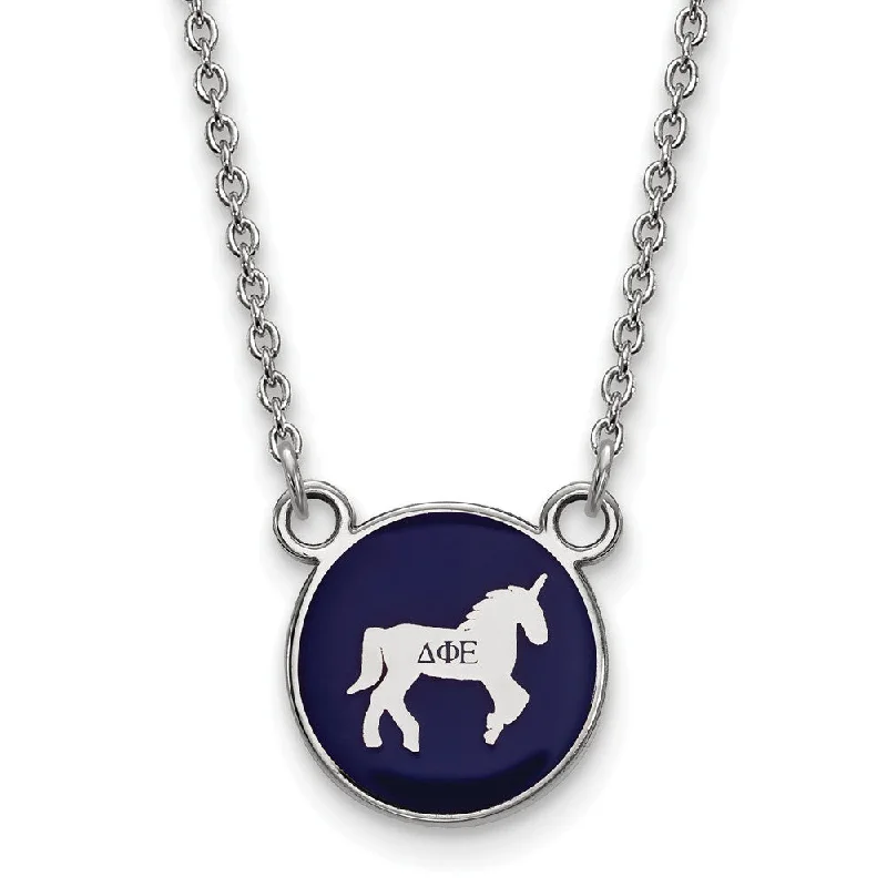 Vintage cut necklace-Sterling Silver Delta Phi Epsilon Sm Blue Enamel Unicorn Disc Necklace