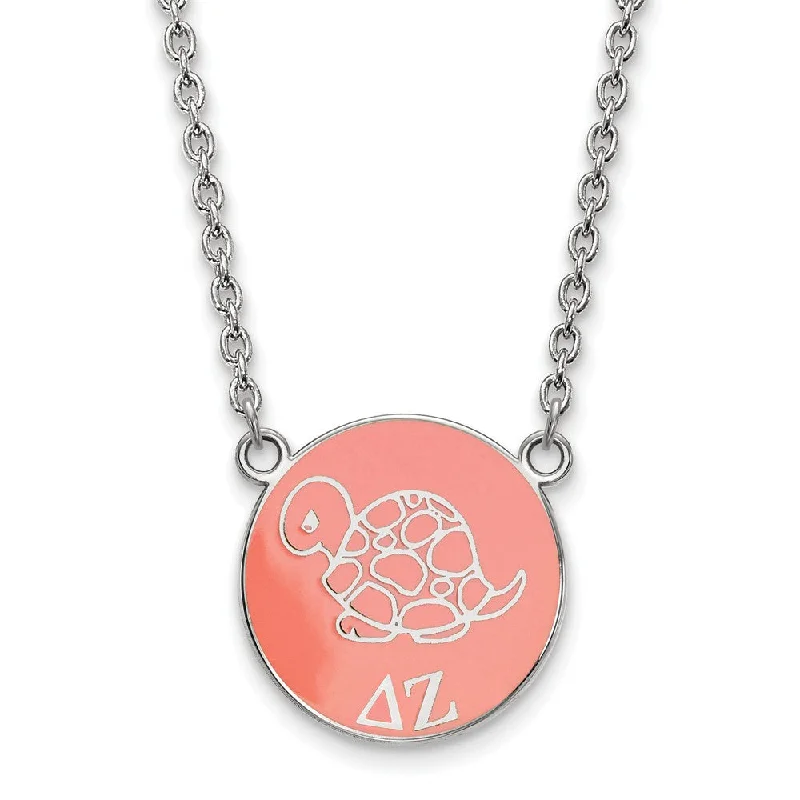 Sterling Silver Delta Zeta Large Coral Enamel Mascot Necklace