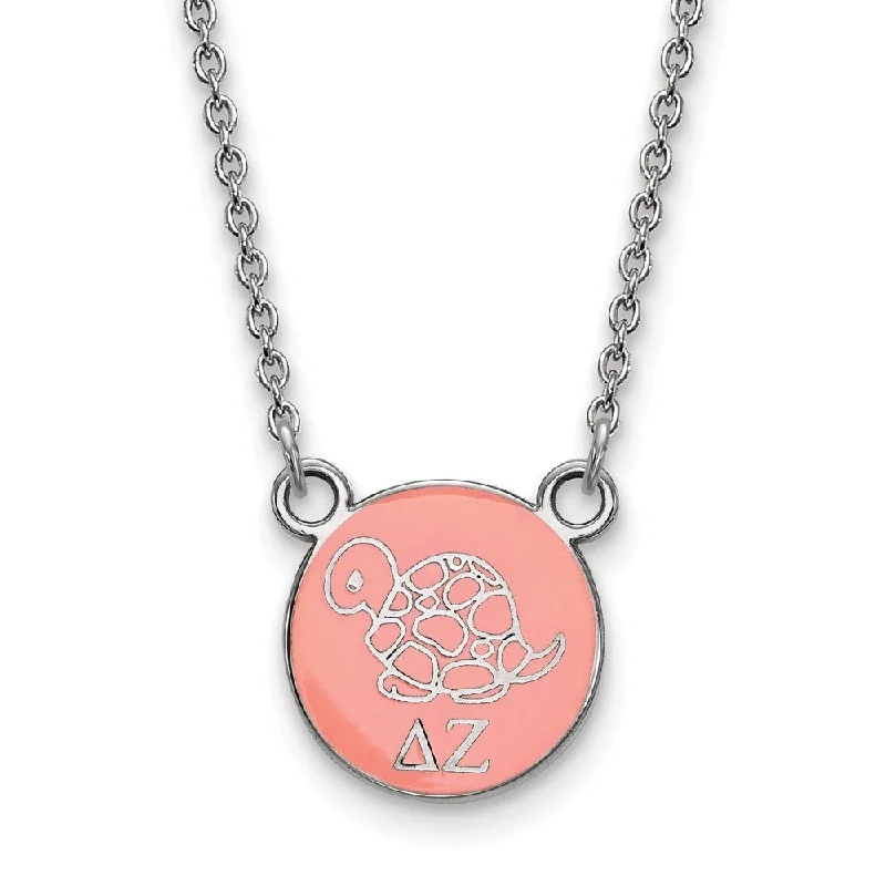 Raw gem necklace-Sterling Silver Delta Zeta Small Coral Enamel Mascot Necklace