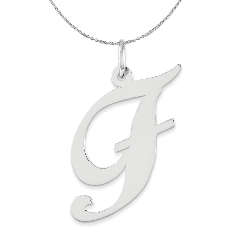 Sterling Silver, Ella Collection, LG Fancy Script Initial F Necklace