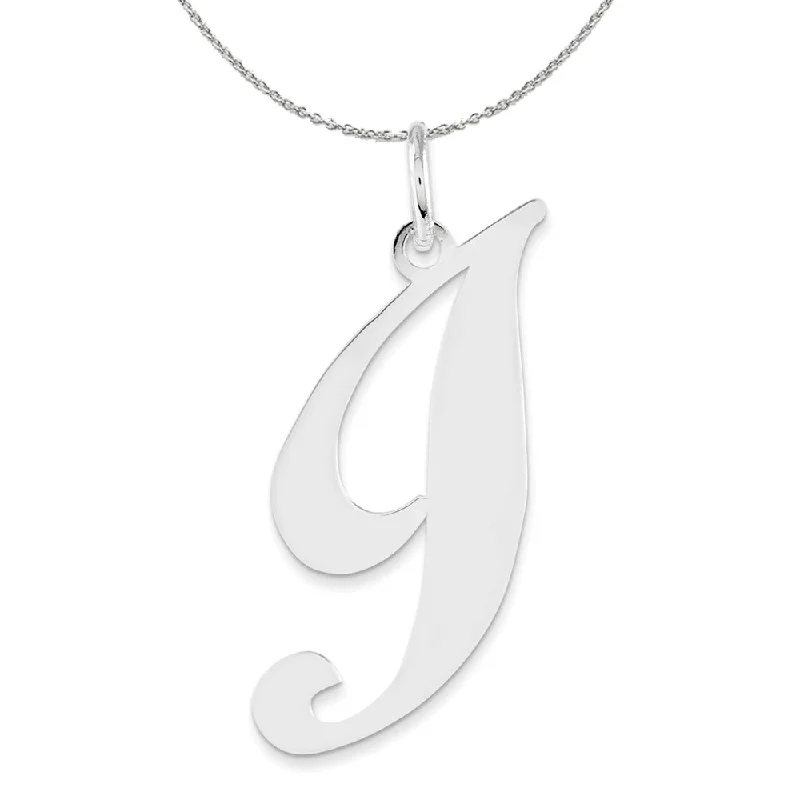 Sterling Silver, Ella Collection, LG Fancy Script Initial I Necklace