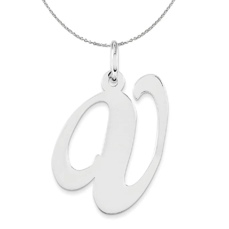 Sterling Silver, Ella Collection, LG Fancy Script Initial V Necklace