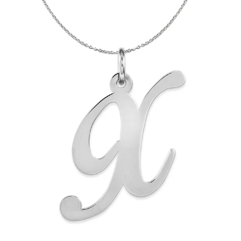 Sterling Silver, Ella Collection, LG Fancy Script Initial X Necklace