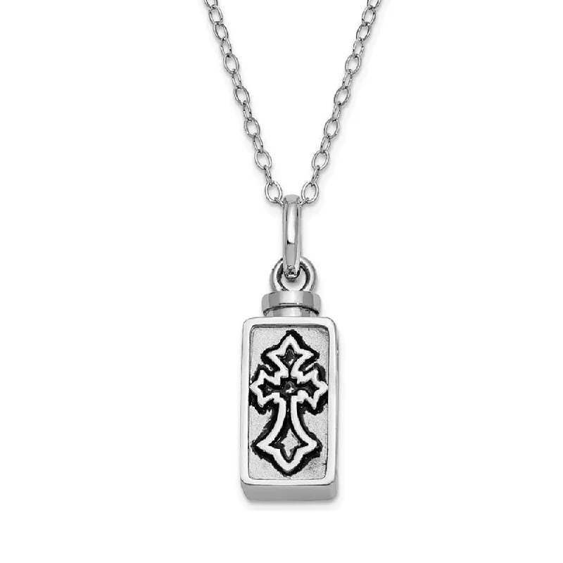 Blended texture necklace-Sterling Silver Fleur de lis Cross Ash Holder Necklace, 18 Inch