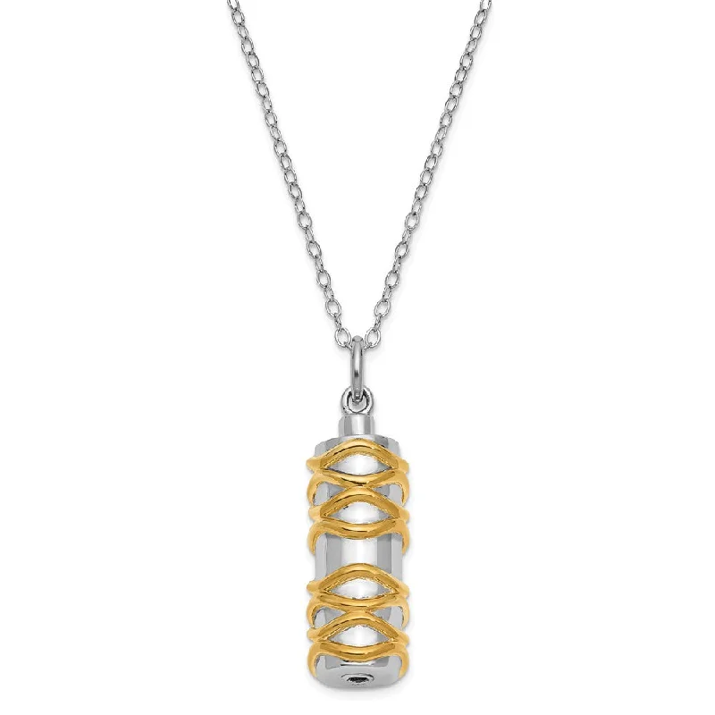 Sterling Silver & Gold Tone Cylinder Ash Holder Necklace, 18 Inch