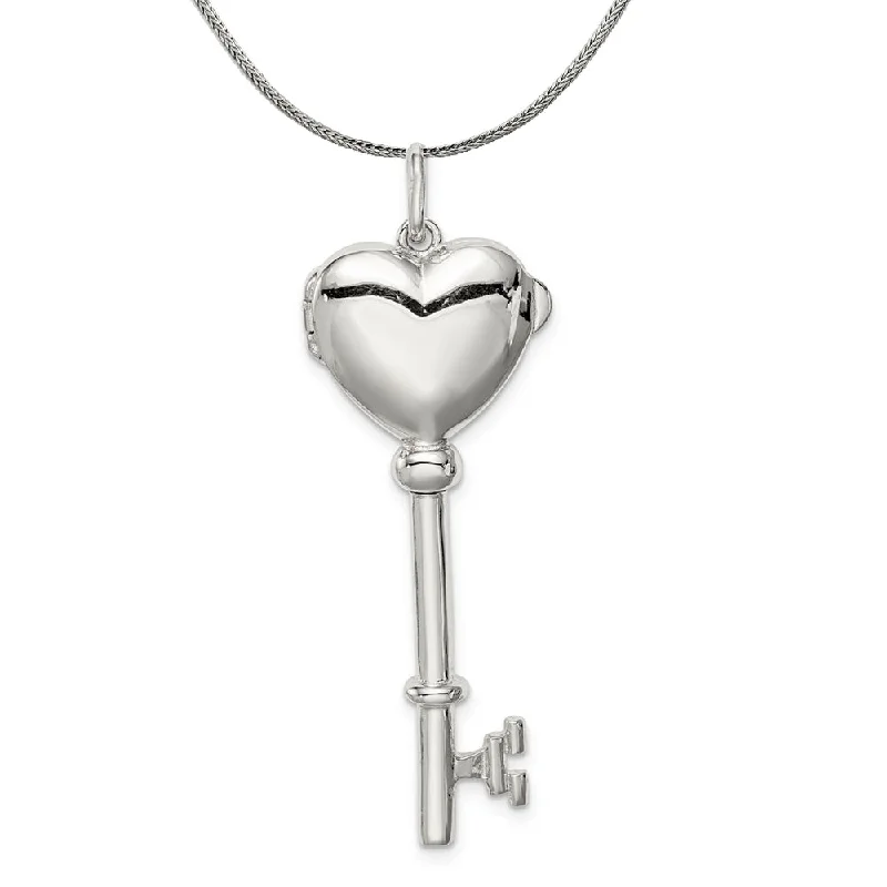 Baroque twist necklace-Sterling Silver Heart Locket Key Pendant Necklace