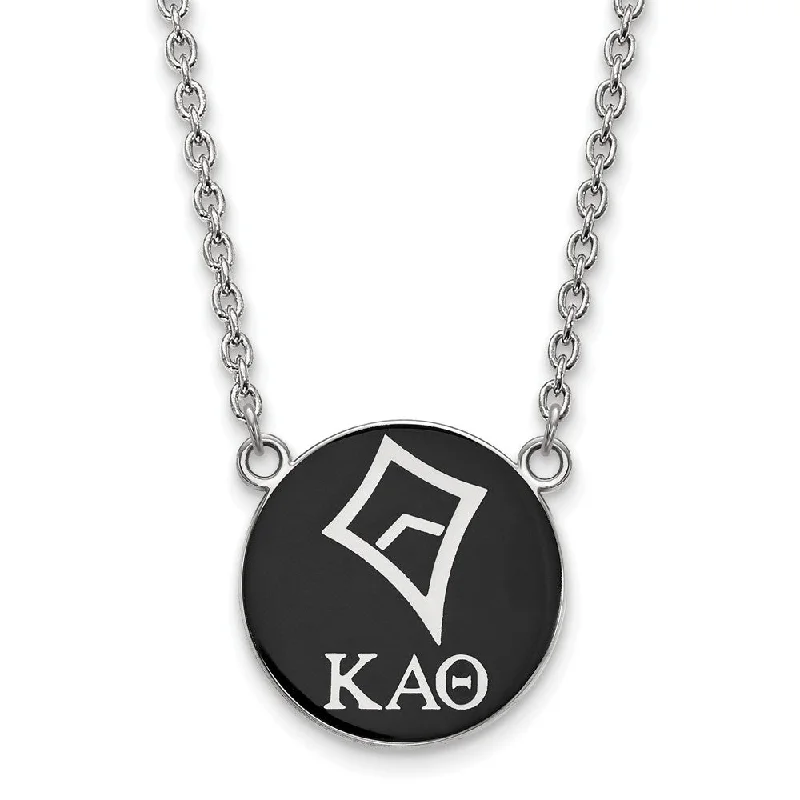 Sterling Silver Kappa Alpha Theta Lg Black Enamel Kite Disc Necklace