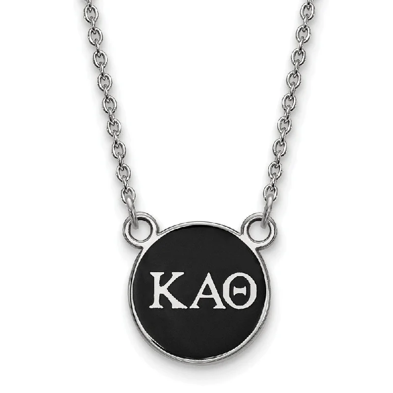 Silk band necklace-Sterling Silver Kappa Alpha Theta Small Black Enamel Greek Necklace