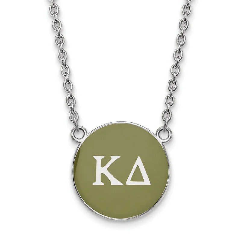 Sterling Silver Kappa Delta Large Olive Green Enamel Disc Necklace