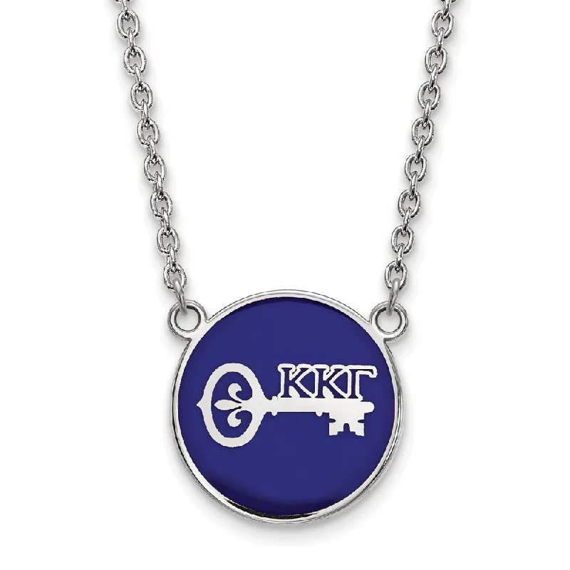 Sterling Silver Kappa Kappa Gamma Large Blue Enamel Logo Necklace