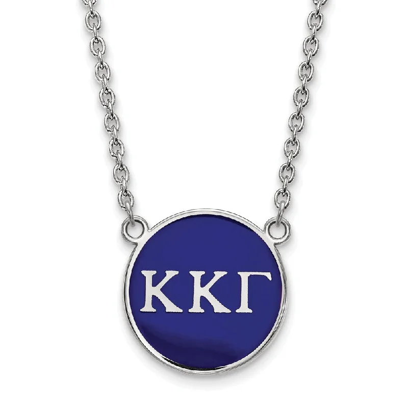 Rose flower necklace-Sterling Silver Kappa Kappa Gamma Large Blue Enamel Disc Necklace