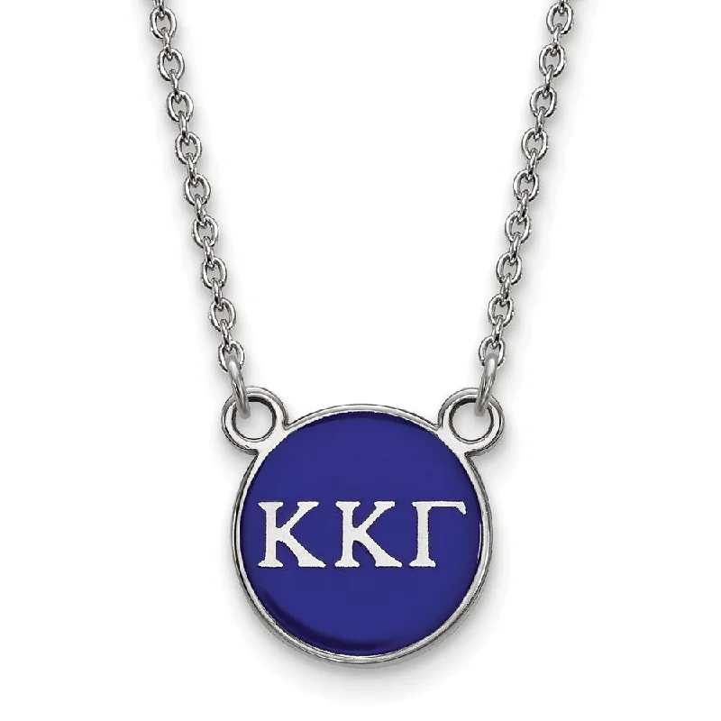 Sterling Silver Kappa Kappa Gamma Small Blue Enamel Disc Necklace