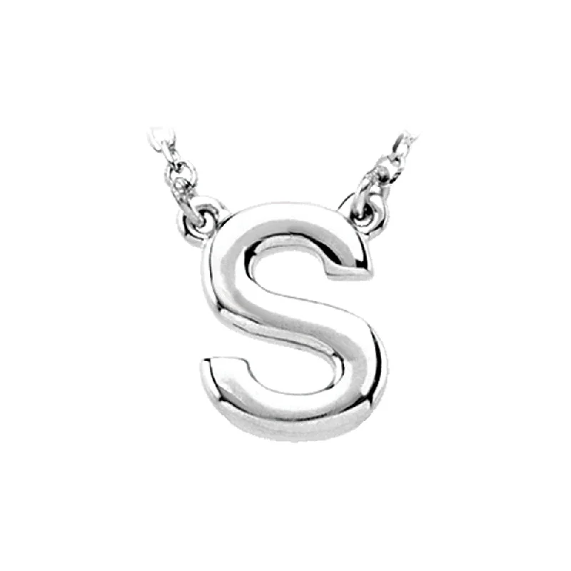 Sterling Silver, Kendall Collection, Block Initial S Necklace, 16 Inch