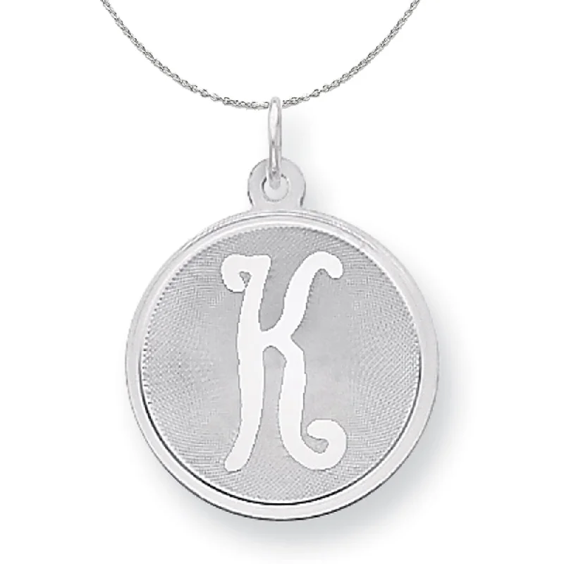 Sterling Silver, Makayla Collection, 20mm Disc Initial K Necklace