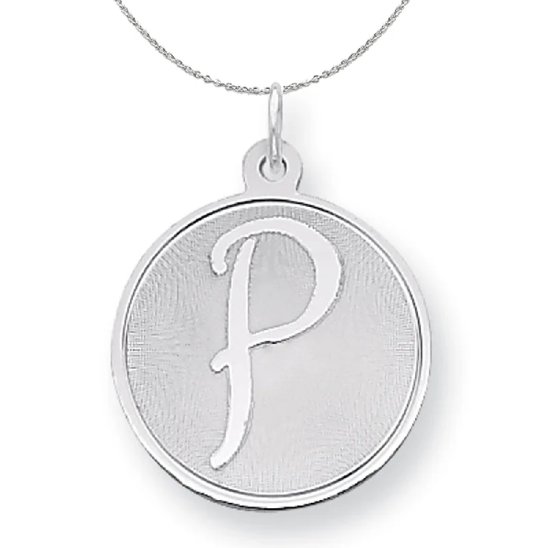 Folk artisan necklace-Sterling Silver, Makayla Collection, 20mm Disc Initial P Necklace