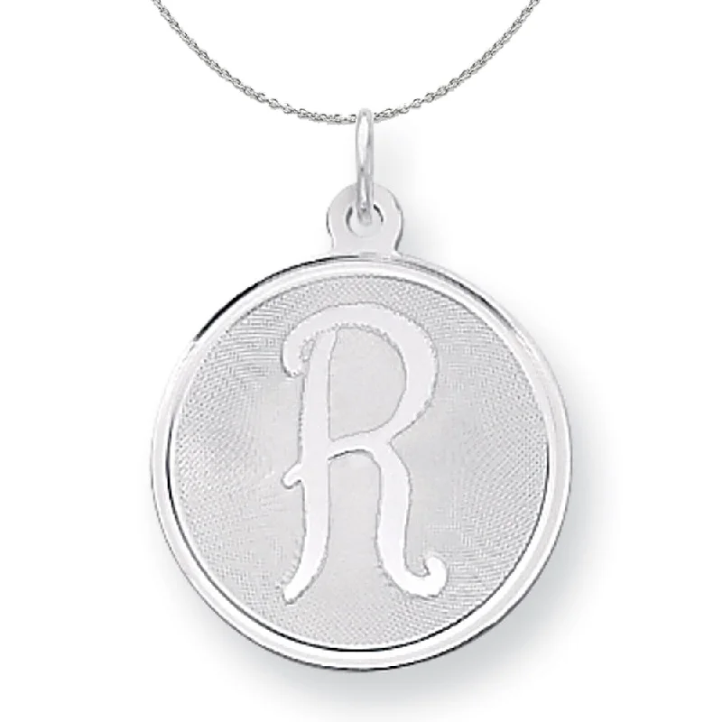 Sterling Silver, Makayla Collection, 20mm Disc Initial R Necklace