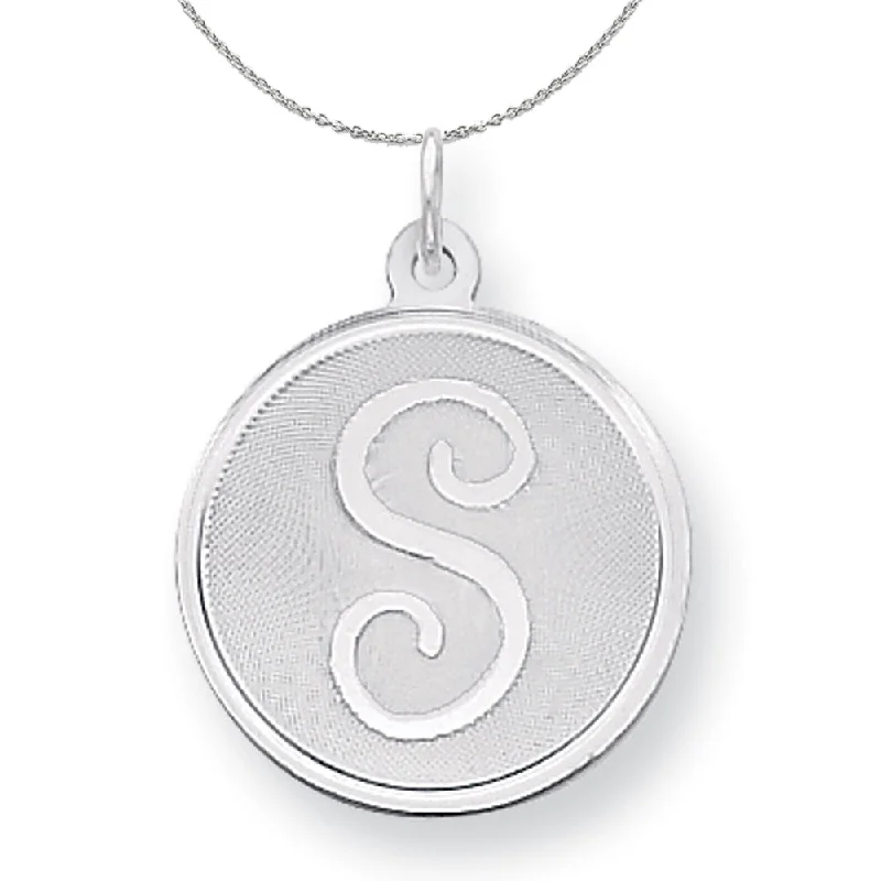 Sterling Silver, Makayla Collection, 20mm Disc Initial S Necklace