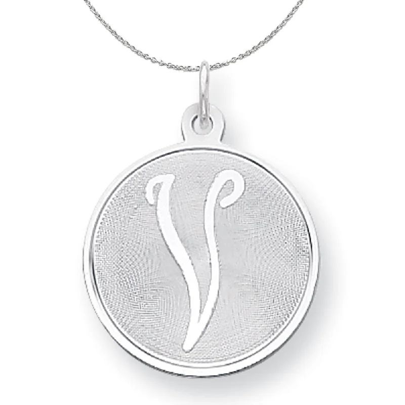 Linen weave necklace-Sterling Silver, Makayla Collection, 20mm Disc Initial V Necklace