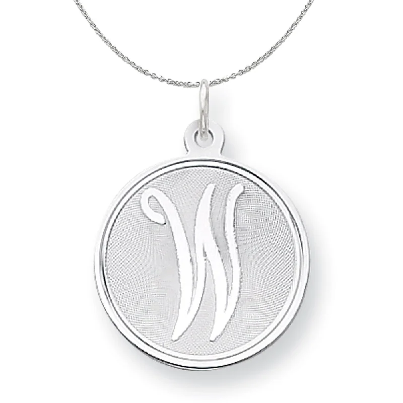 Sterling Silver, Makayla Collection, 20mm Disc Initial W Necklace