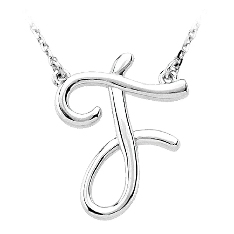 Sterling Silver, Olivia Collection, Medium Script Initial F Necklace