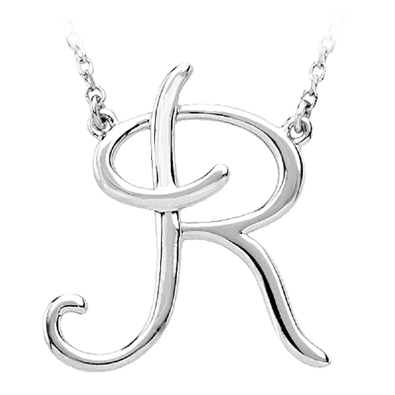 Tin toned necklace-Sterling Silver, Olivia Collection, Medium Script Initial R Necklace