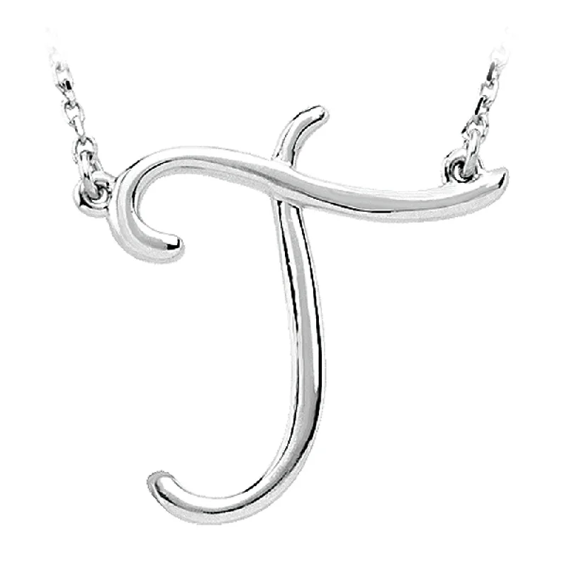 Sterling Silver, Olivia Collection, Medium Script Initial T Necklace