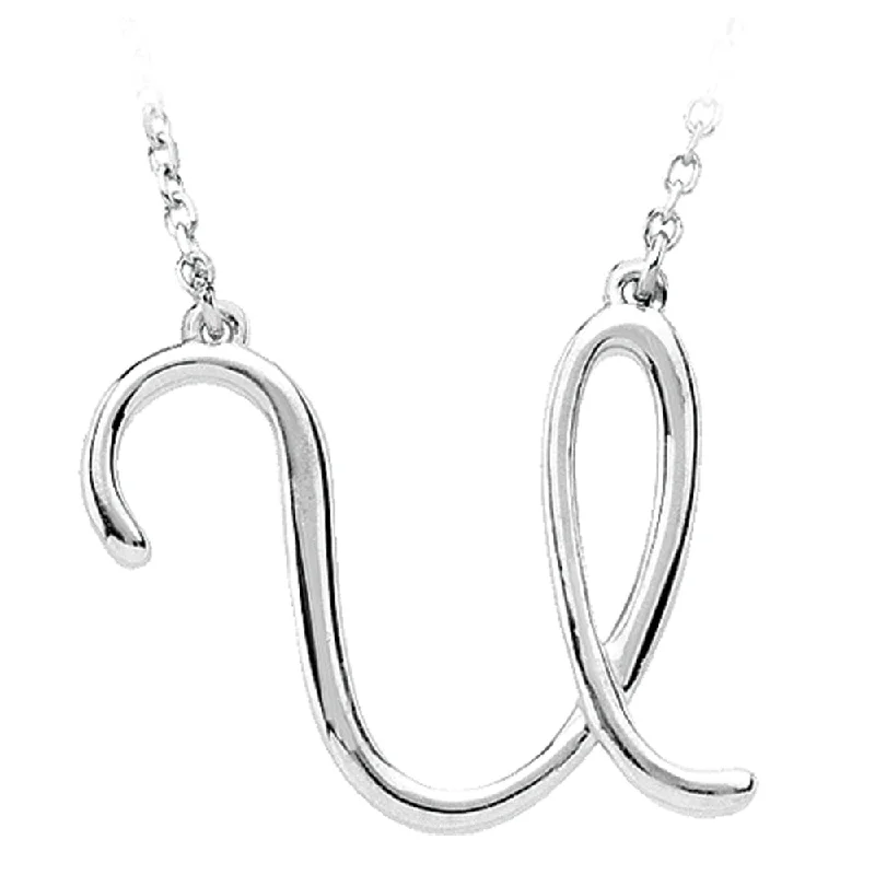 Sterling Silver, Olivia Collection, Medium Script Initial U Necklace