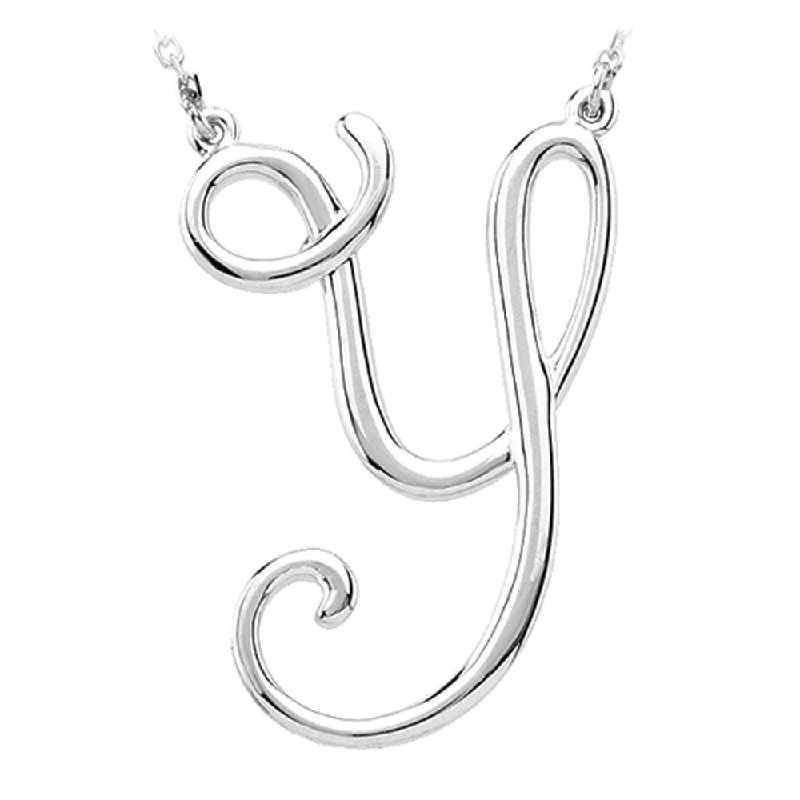 Sterling Silver, Olivia Collection, Medium Script Initial Y Necklace