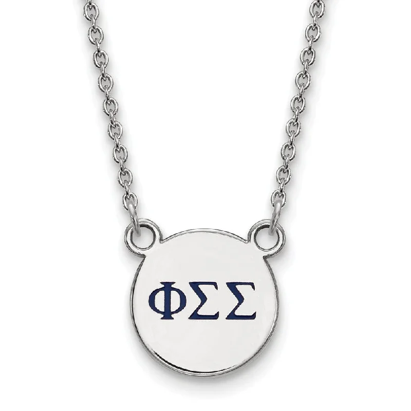 Rye stalk necklace-Sterling Silver Phi Sigma Sigma Small Navy Enamel Greek Necklace